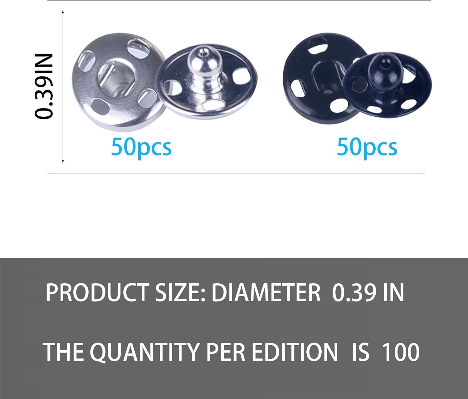 Meikeer 100 Sets Sew-on Snap Buttons Brass Snap Fastener Buttons Press Button Sew on Press Studs for Sewing Clothing Silvery and Black(10mm)