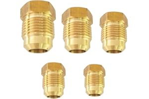 TL TOOLEGIN Brass SAE 45 Degree Flare Fitting Seal Plug Assortment Kits,1/4" 5/16" 3/8" 1/2" 5/8" Tube OD(5pcs)