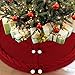 AerWo Knitted Christmas Tree Skirt 48 Inches, Large Red Tree Skirt Luxury Christmas Decorations, Thick Xmas Tree Skirt with Cute Bow and White Fluffy Ball for Holiday Party Christmas Decor