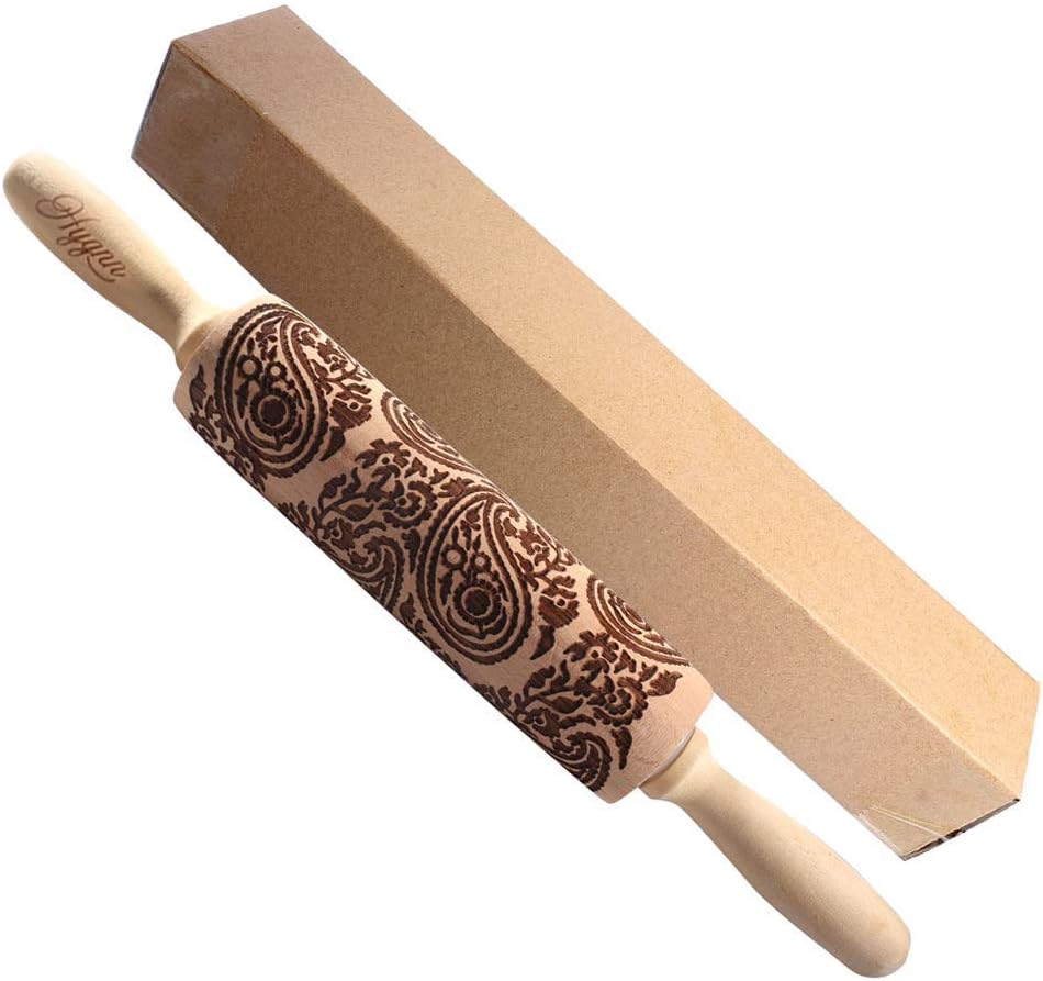 Paisley Engraved Rolling Pin Embossed Rolling Pins for Cookies Crusts Pies Pastry Clay