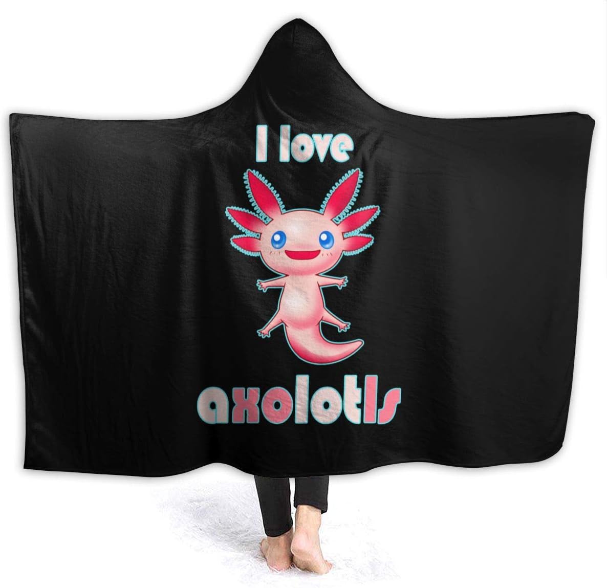I Love Axolotl Hooded Blanket Personalized Blankets Fleece Throw Blanket for Children, Adults