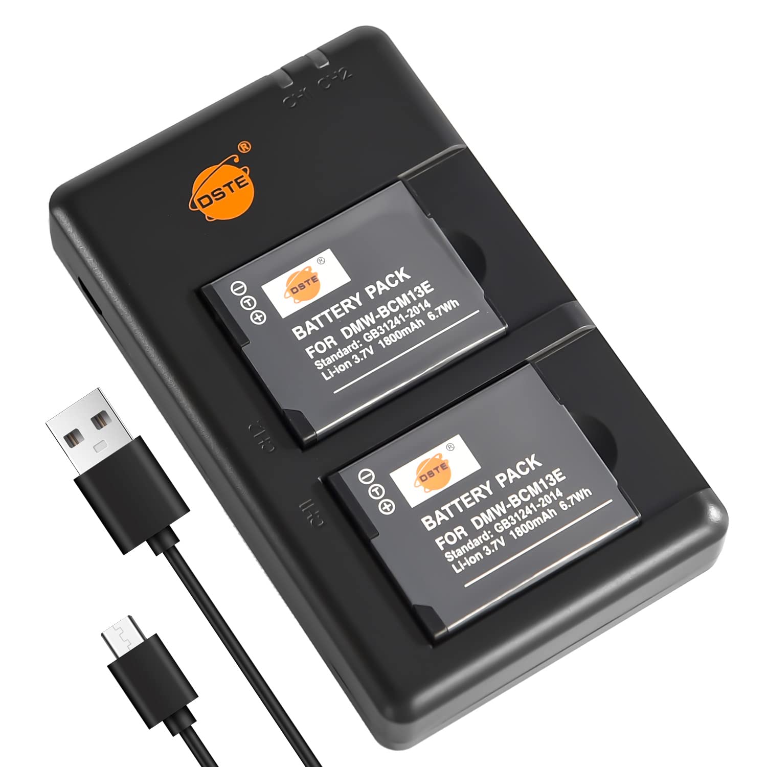 DSTE 2PCS DMW-BCM13E DMW-BCM13PP(1800mAh/3.7V) Battery Charger Set Compatible for Panasonic Lumix DMC-LZ40,DMC-TZ40,DMC-TZ55,DMC-TZ60,DMC-ZS27,DMC-ZS30,DMC-ZS35,DMC-ZS40,DMC-ZS50