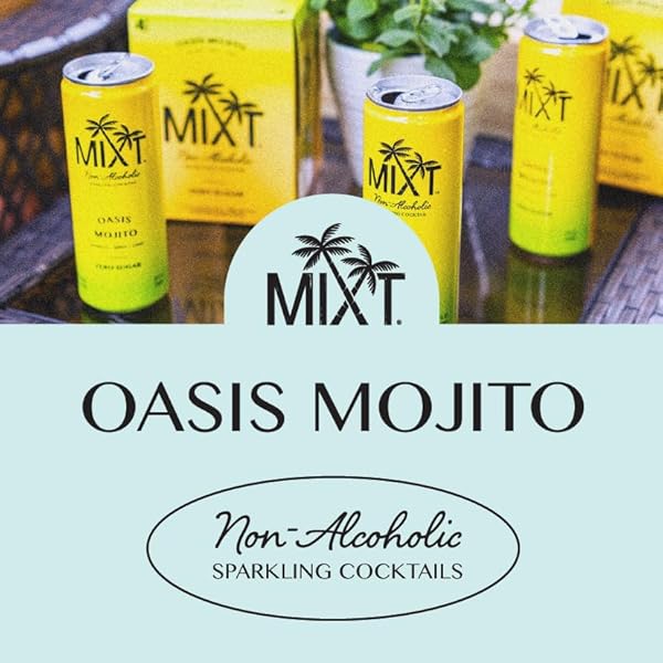 MIXT PREMIUM SPARKLING NON-ALCOHOLIC SPARKLING COCKTAIL – OASIS MOJITO – ZERO SUGAR, READY TO DRINK, ADAPTOGENS, NOOTROPICS, 2G OF CARBS OR LESS, LOW CALORIE, 12OZ CANS (PACK OF 4)