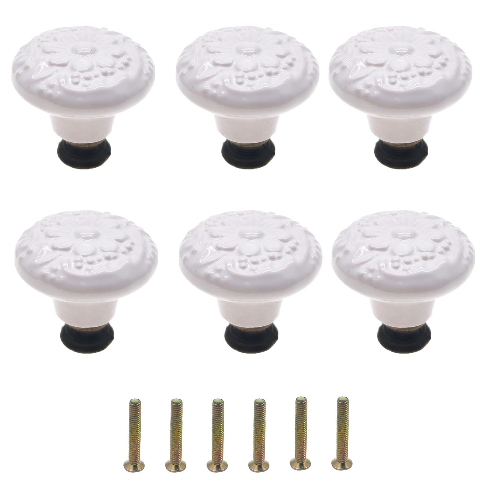 Mimhooy 6pcs Vintage Cabinet Pulls, Retro Dresser Knobs, Decorative Flower Knobs for Cupboards & Drawers - White, Furniture Pull Handles — image 1