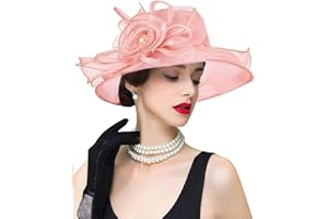 TLMNU Organza Fascinator Hat - Women¡¯s Wide Brim Church Bridal Tea Party Wedding Hat