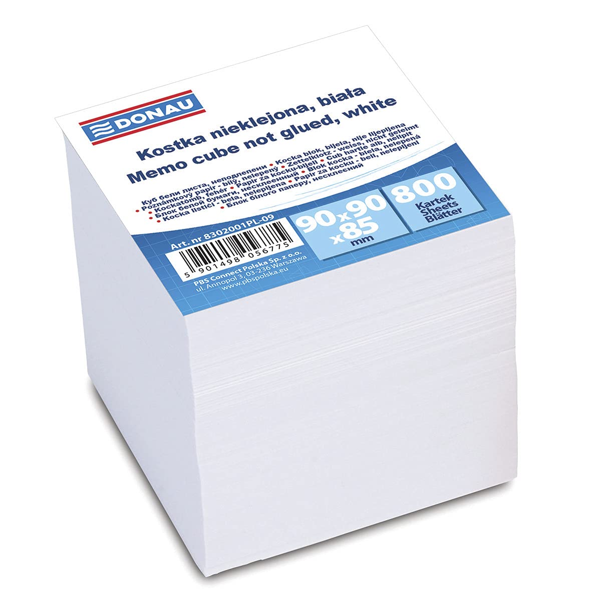 DONAU 8302001PL-09 Slip-log / Note pad for slip-on box, 90 x 90 x 85 mm, 800 sheets, white