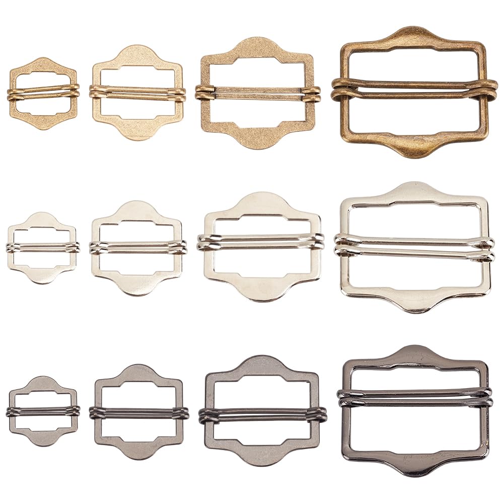 DELORIGIN 24pcs Metal Adjuster Slide Buckles 12 Styles Alloy Roller Buckles Webbing Strap Roller Pin Clip Buckle for Vest Suit Belt Strapping Bags Replacement DIY Accessories Clothes Buckles