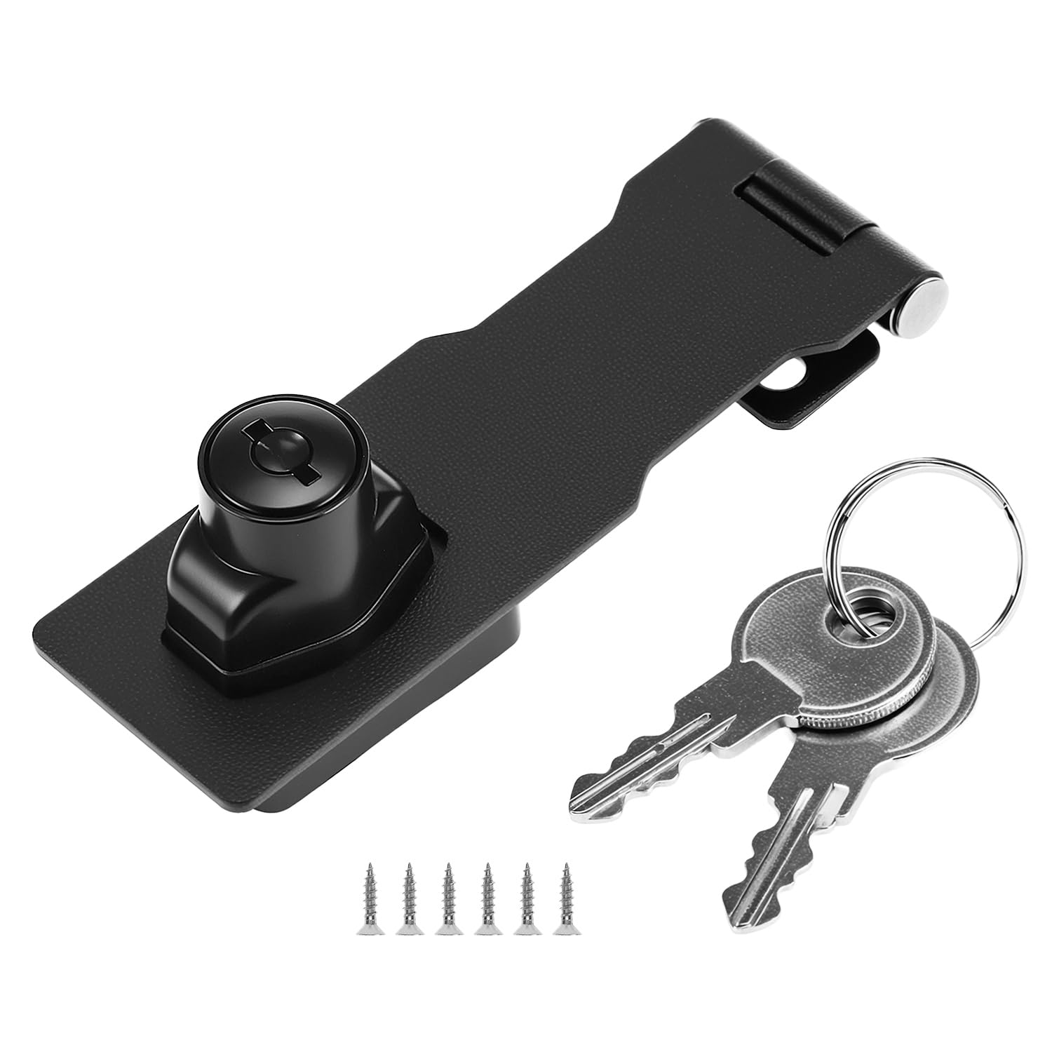 QWORK® Keyed Hasp Lock, Twist Knob Security Bolt Latch, Front Door, Garage, Box, Window, Cabinet, 4 Inch / 100mm, Black, 1 Pack