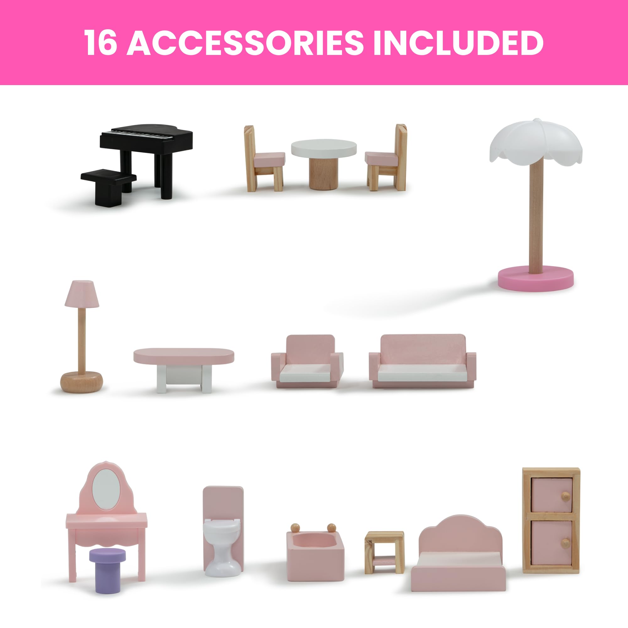 Delta Children Little Gem Dollhouse - 3-Story Dollhouse with 4 Rooms - Includes 16 Accessories - Fits 5-inch Dolls - Pretend Play Dream Gift for Ages 3+