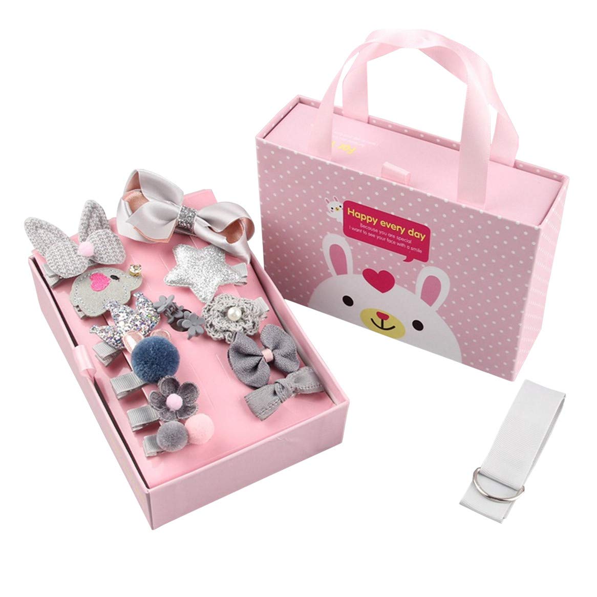 Hair Clips Kids Girl Bows Baby Headband Hairpin Ribbon Barrettes Hair Accessories Set for Xmas Gift Birthday Gift Children's Day Gift 18pcs (grey)