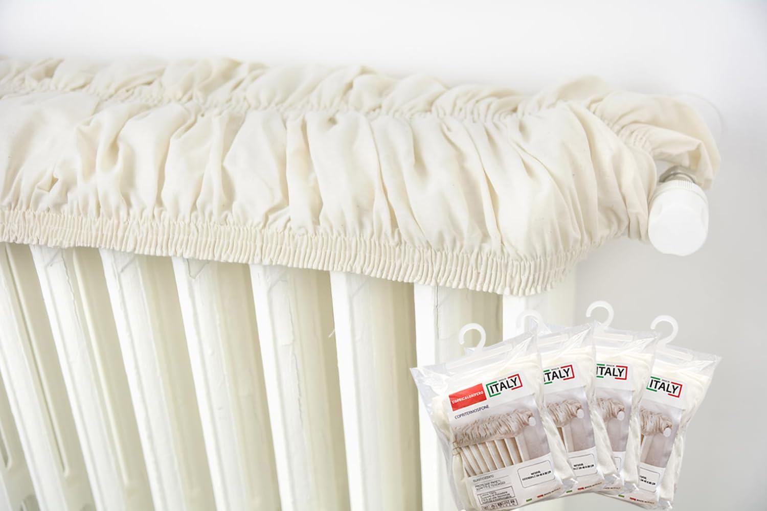 Magic Stretch Radiator Cover in Beige Made in Italy Extendible from 80 to 140 cm 100% Ecru Cotton Fabric Radiator Covers Radiator Cover Cotton Fabric Stretch Heat Cover 4 Pieces