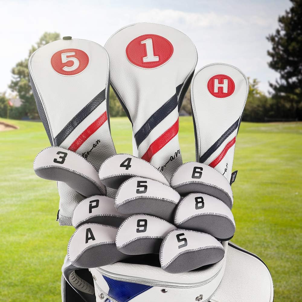 11pcs/Set Neoprene Iron Headcover Set including Large No. for All Brands Callaway,Ping,Taylormade,Cobra Etc. (Grey & White) - Image 5