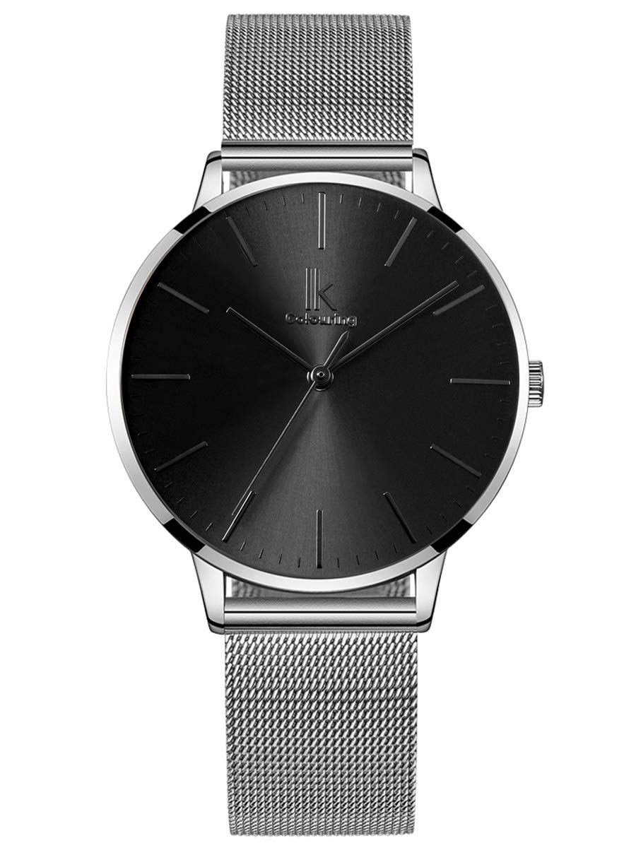 Alienwork Women's Watch Silver Metal Mesh Strap Black Ultra-Thin — image 1