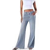 Fanica Women's High Waisted Wide Leg Jeans, Stretchy Flare Leg Relaxed Fit Denim Pants