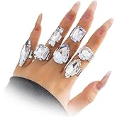 Uarein Chunky 7Pcs Silver Crystal Knuckle Rings Set Geometric Rhinestone Waterdrop Open Rings Stackable CZ Circle Square Finger Rings Jewelry Set for Women
