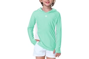 AOBUTE Unisex Kids Long Sleeve Hoodie Rash Guard Boys UPF 50+ Swim Top with Thumb Hole 3-12 Years