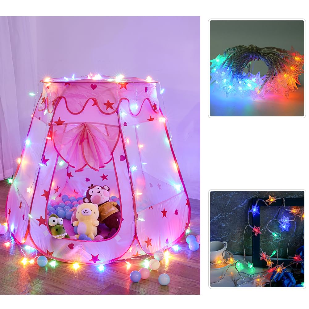 TTLOJ Gift for Christmas Baby Kids Play Tents with Star Lights for Girls Boys, Princess Castle Toy Tent, Playhouse for Toddler Play House, Teepee Tent Indoor Outdoor Ball Pit (Balls not Included