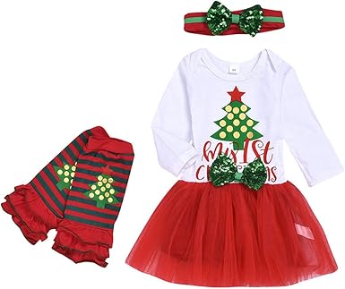 Walabe Robe Noel Bebe Fille 0 24 Mois Vetements Bebe Fille Combinaison Bebe Filles Arbre De Noel Lettre Tulle Robe Bandeau Chaussettes 3pcs Ensemble Amazon Fr Vetements Et Accessoires