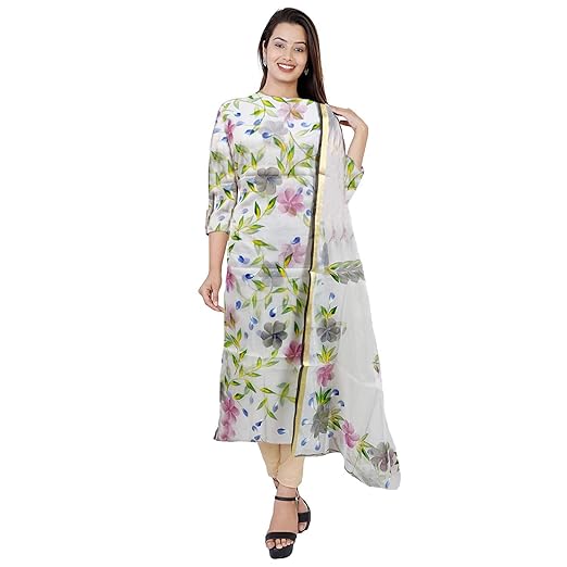 Nikhilam Hand Brush Painted Cotton Suit Dress Material for Womens (Multicoloured)