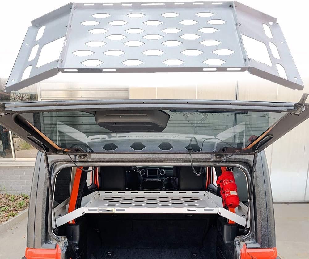 AUTOLED Aluminum Alloy Rear Door Tailgate Table White Cargo Luggage Holder for Jeep Wrangler JL 2018（4 Door）