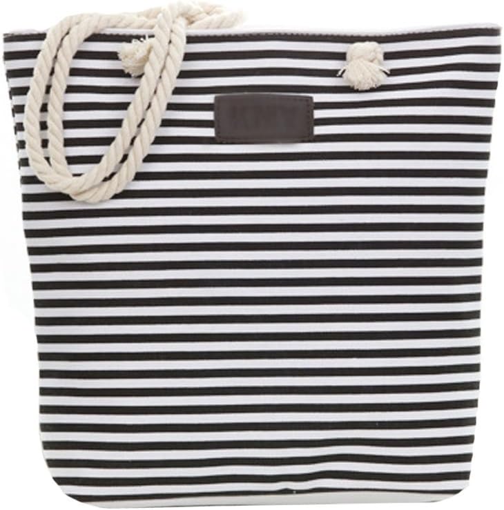 Millya UKMillya Women Summer Beach Tote Handbags Canvas Stripe Zipper Shoulder Bag