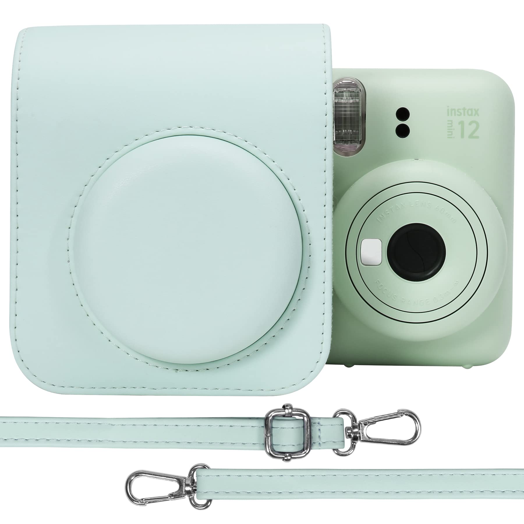 Aenllosi PU Leather Protective Case for Fujifilm Instax Mini 12/11 Instant Film Camera Travel Case,with Pocket and Adjustable Shoulder Strap, Only Case (Mint Green)