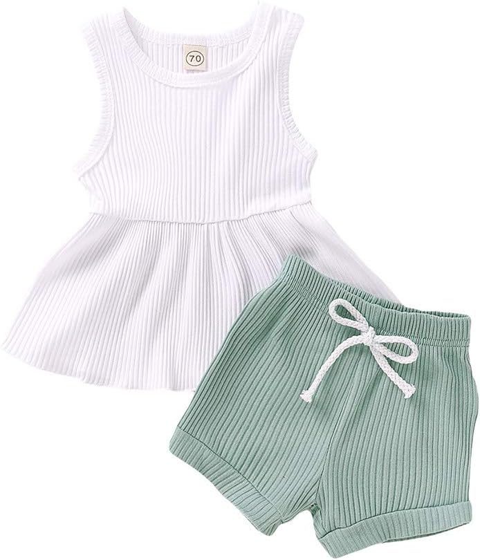 Toddler Baby Girls Sleeveless Solid Color Tank Tops+Shorts Casual Summer 2 Pieces Outfits Sets