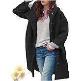 Women Winter Casual Single Breasted Hooded Jacket, Long Wool Blend Pea Coat Trench Coat Warm Button Down Overcoat