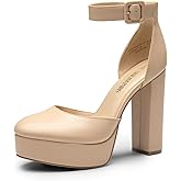 DREAM PAIRS Women's Platform High Chunky Heels Closed Toe Block Ankle Strap Dress Buckle Round Toe Wedding Party Comfortable Pumps Shoes