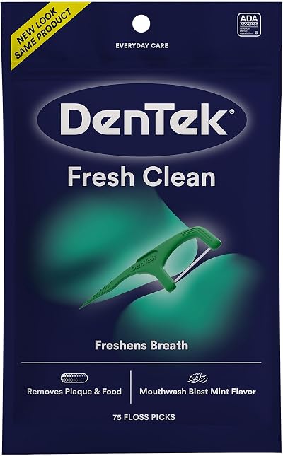 DenTek Fresh Clean Floss Picks 75 Count For Extra Tight Teeth Mint