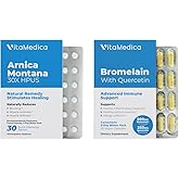 VitaMedica Arnica and Bromelain Blister Packs Bundle | for Post Surgery and Muscle Recovery | Bruise Relief | Plant Based Nat