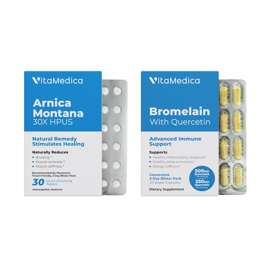VitaMedica Arnica and Bromelain Blister Packs Bundle | for Post Surgery and Muscle Recovery | Bruise Relief | Plant Based Natural Formulas | 2 Product Bundle for Healing Support | 5 Day Supply
