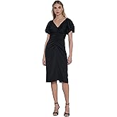 Maggy London Womens Puff Sleeve Below The Knee Women's Dress with Ruching | Wedding Guest Dresses for Women