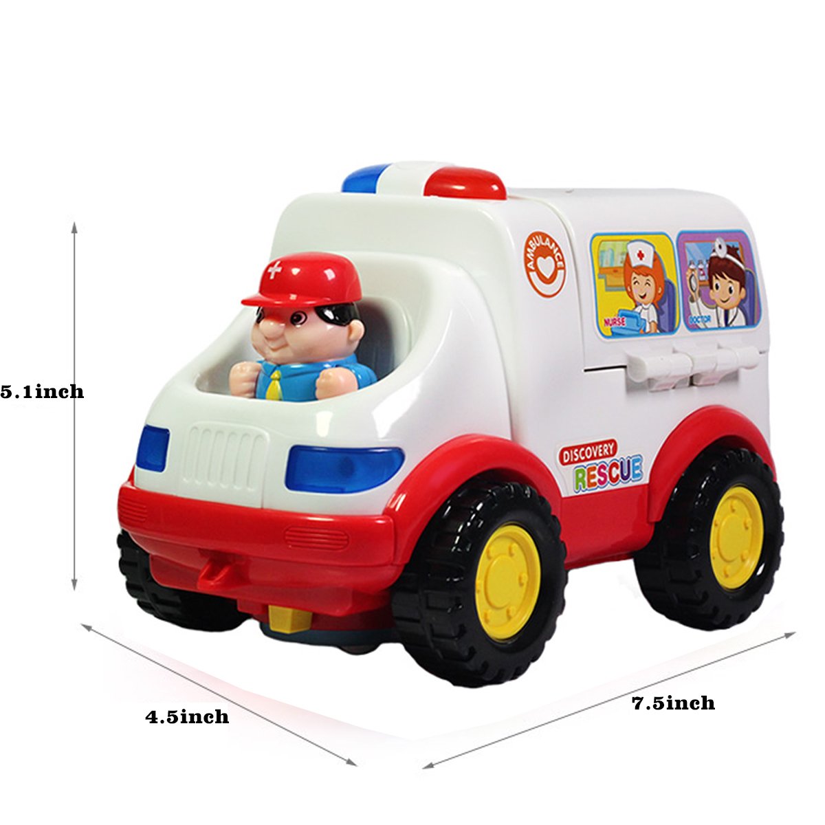 fisca Baby Toys Musical Ambulance Doctor Vehicle Set for Baby & Toddler, Learning Educational Medical Kit Car with Lights and Sounds - Intellectual Self Driving Truck
