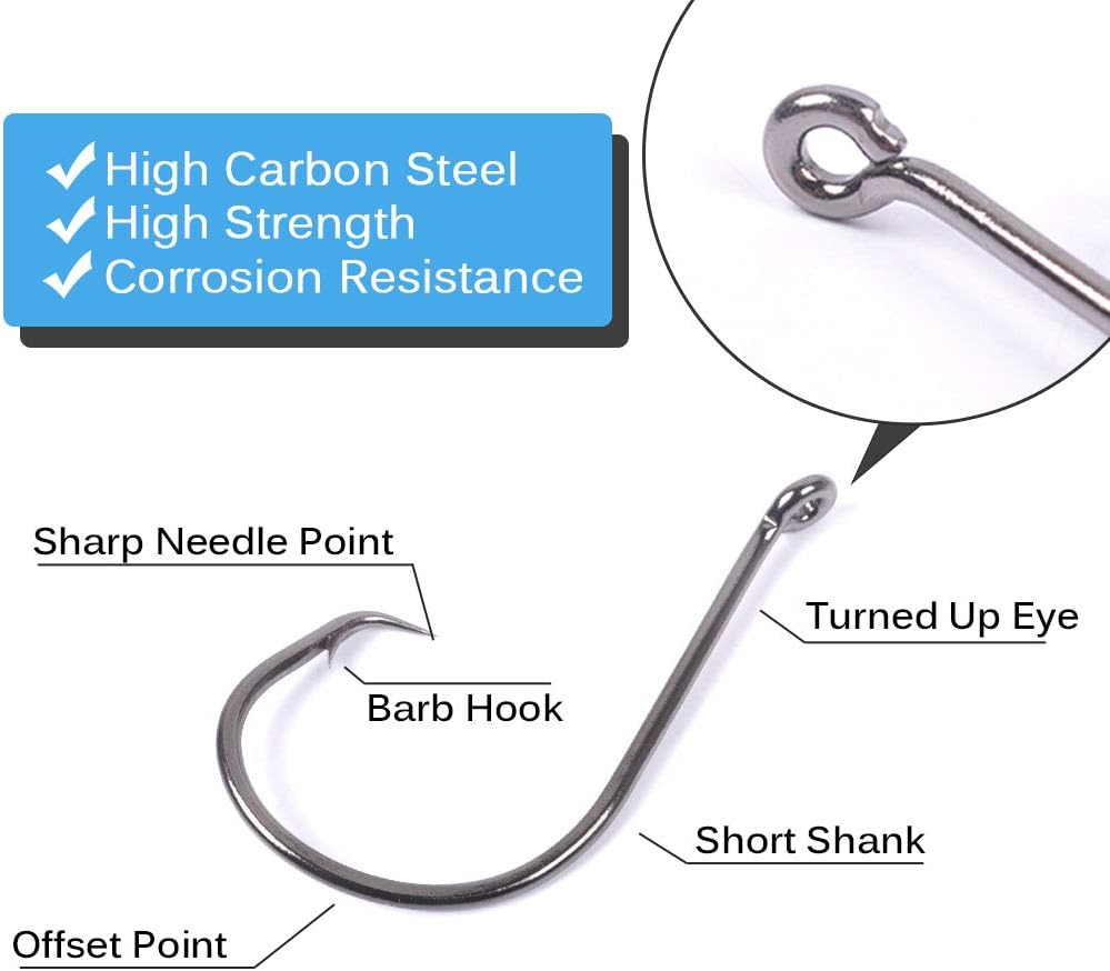 UCEC 150pcs/box Circle Hooks 2X Strong Customized Offset Sport Circle Hooks Black High Carbon Steel Octopus Fishing Hooks - Size:#1 1/0 2/0 3/0 4/0 5/0 6/0 8/0 : Sports & Outdoors