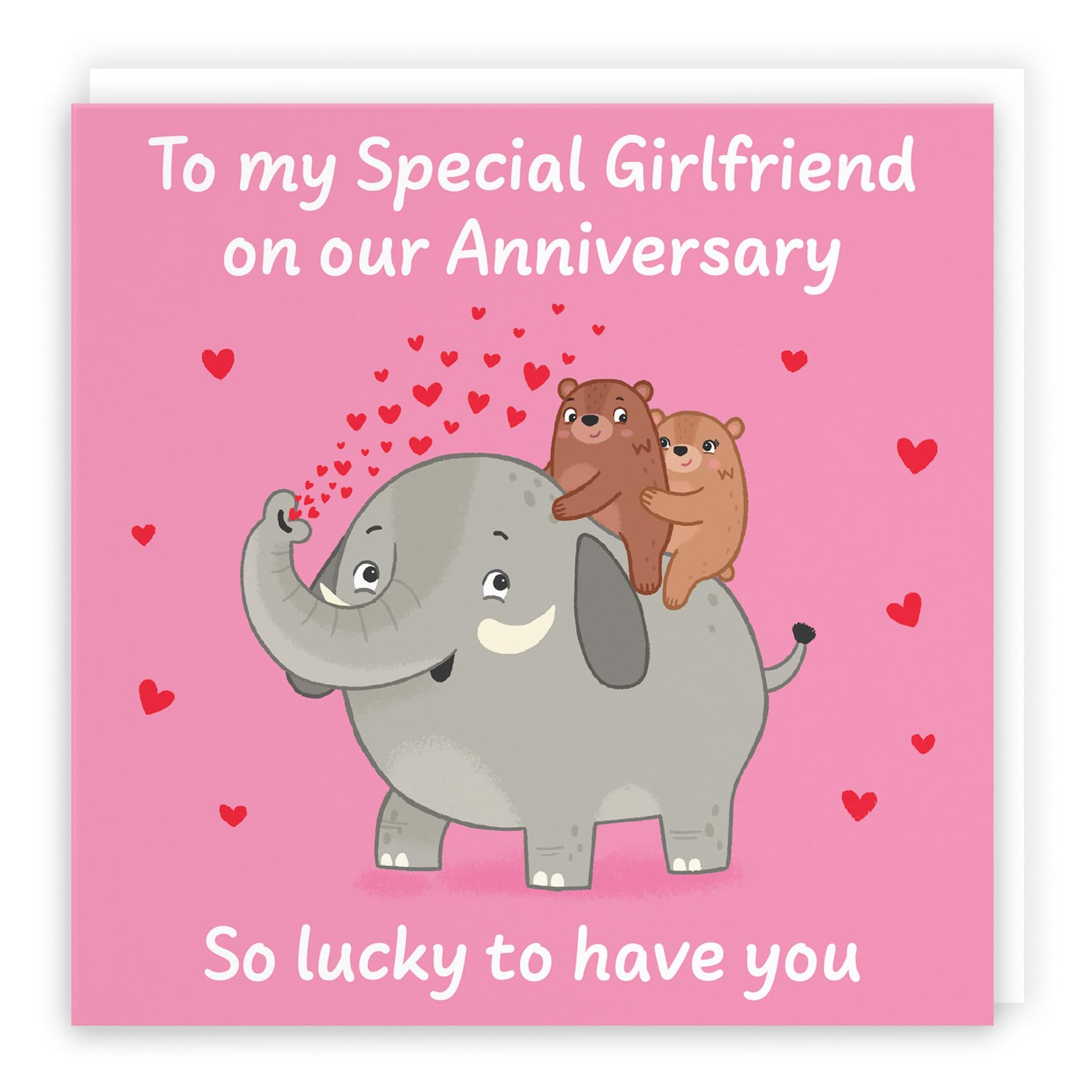 Hunts England - Cute Elephant Love Girlfriend Anniversary Card - Fun Bears Anniversary Card - Love Story Collection