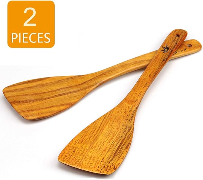 Wooden Spatula Set for Cooking 12 Inch Premium Long Handled Wood