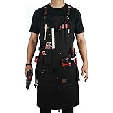 Stenffy Woodworking Apron, Tool Apron, Canvas, Multiple Pockets, Adjustable Zipper, Metal Ring, Tape Measure Clip, Plus Size, Black.