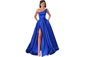 GUKARLEED Women's One Shoulder Prom Dresses Long Ball Gown High Slit Satin Corset Formal Gowns Evening Dress