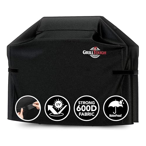 GrillTough Heavy Duty BBQ Grill Cover for Outdoor Grill, 52 Inch – Waterproof, Weather Resistant, UV & Fade Resistant with Fastening Straps – Gas Grill Cover for Weber, Genesis, Charbroil, etc. Black