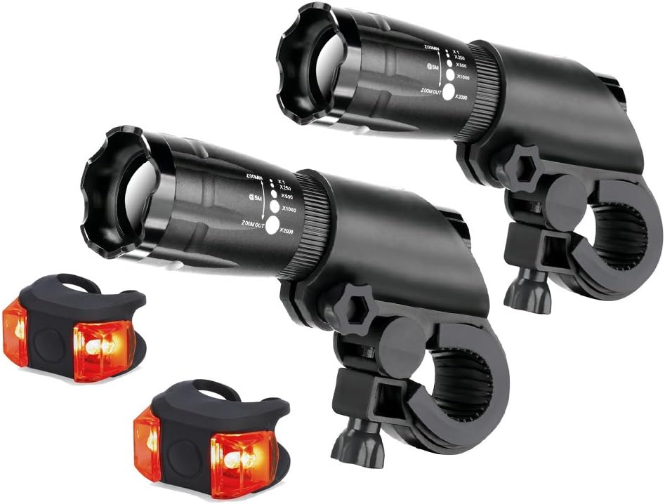 BESTSUN Bike Light Set, Super Bright 240 Lumen LED Bicycle Headlight Safety Flashlight, Best Front and Rear Cycle Lighting Headlight and Taillight, for Kids Men Women Road Cycling, 2 Pack