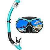Snorkeling Gear for Adults, Snorkel Set Scuba Diving mask Dry-Top, Adult Swimming Goggles w/Nose Cover, HD Tempered Glass Panoramic Anti-Leak Anti-Fog, Travel Snorkeling Packages