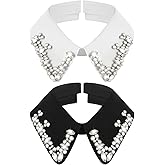 Geyoga 2 Pcs Dickey Rhinestones Collar for Women Detachable Fake False Collar Choker White Black (Classic Style)