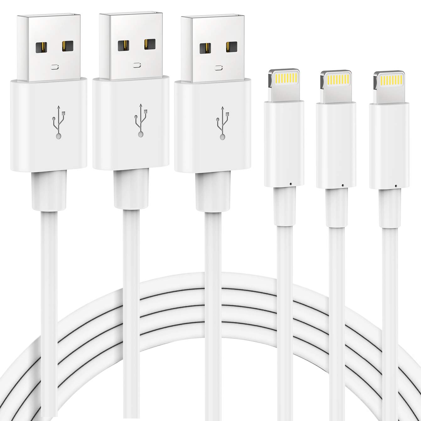 MarchPower 3Pack 2M Extra Long Lightning to USB Cable - Fast Charging & Syncing iPhone Cord for iPhone 13 12 11 Pro Xs Max X 8 Plus 7Plus iPad - White