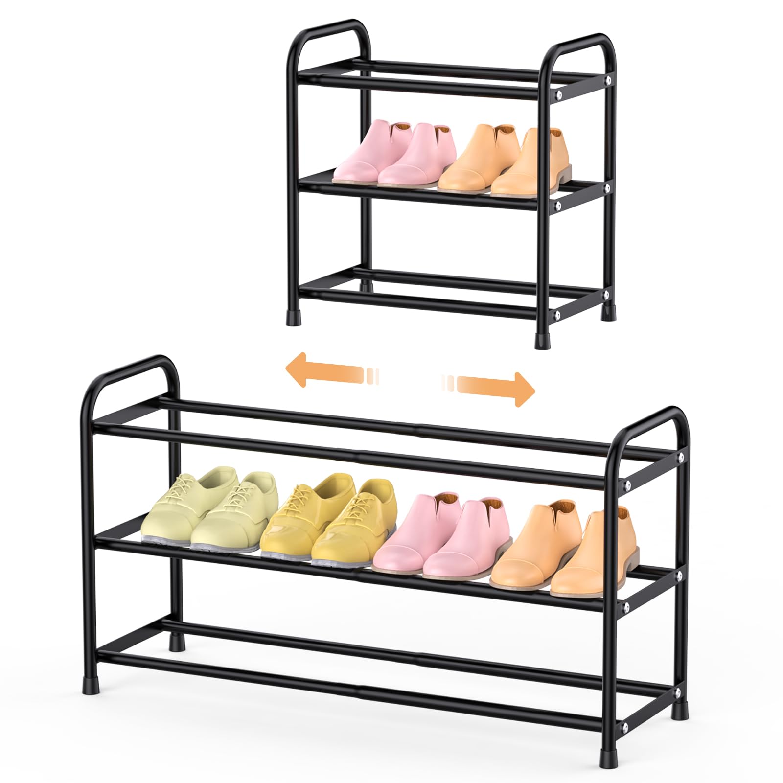 Photo 1 of isightguard 3 Tier Expandable Shoe Rack, Adjustable Shoe Shelf Storage Organizer, Black Shoe Organizer for Closet, Free Standing Shoe Rack for Entryway, Closet, Doorway, Garage