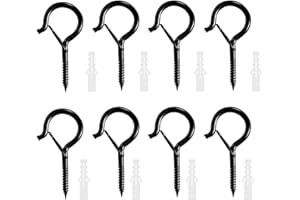 TIANFU 8 PCS Windproof Screw Hooks with Safety Buckle, 2.2 Inches Heavy Duty Eye Hooks, Hanging Ceiling Hook for Outdoor String Lights, Plants Hanger, Garden, Wood, Wall, Fance, Patio. Black.