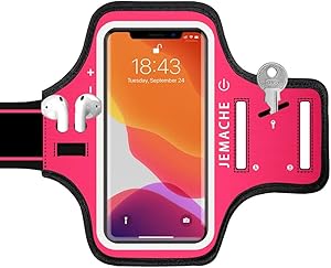 iPhone 11, XR Armband with AirPods Holder, JEMACHE Gym Running Workouts Water Resistant Arm Band Case for iPhone 11, XR (Rosy)
