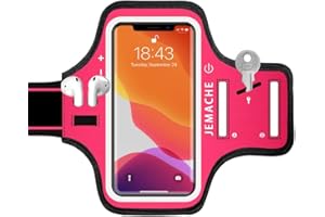 iPhone 16 15 Armband, JEMACHE Water Resistant Gym Running Workouts Arm Band for iPhone 16 15 14 13 12 Pro (Rose)