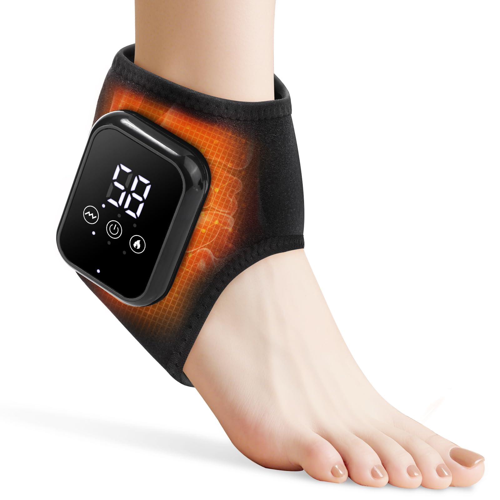 Photo 1 of EDIFOLLY Cordless Ankle Heating Pad, Ankle Massager with Heat, Rechargeable Heated Foot Brace Wrap, 3 Vibration and Heating Modes, Auto Shut Off