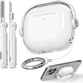 Wowwat for Airpods 4/Airpods 5 Case, Clear White for Men Women | with Phone Holder Function, High-Transparency TPU Material, Shockproof, with Portable Hook, for Work,Gym&amp;Daily, for Men Women